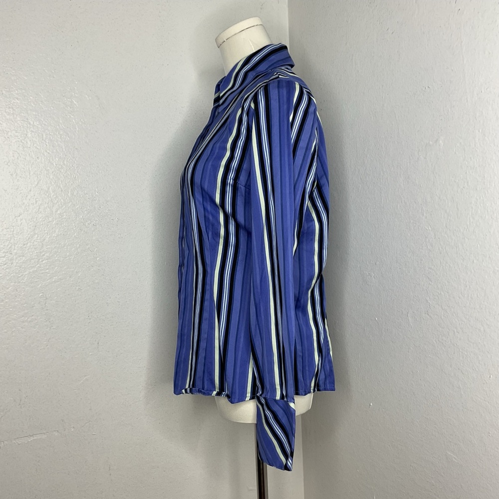 Y2K Women's Blue Green Striped Button Down Shirt Preppy Office Long Sleeve Sz 8 - Picture 5 of 10